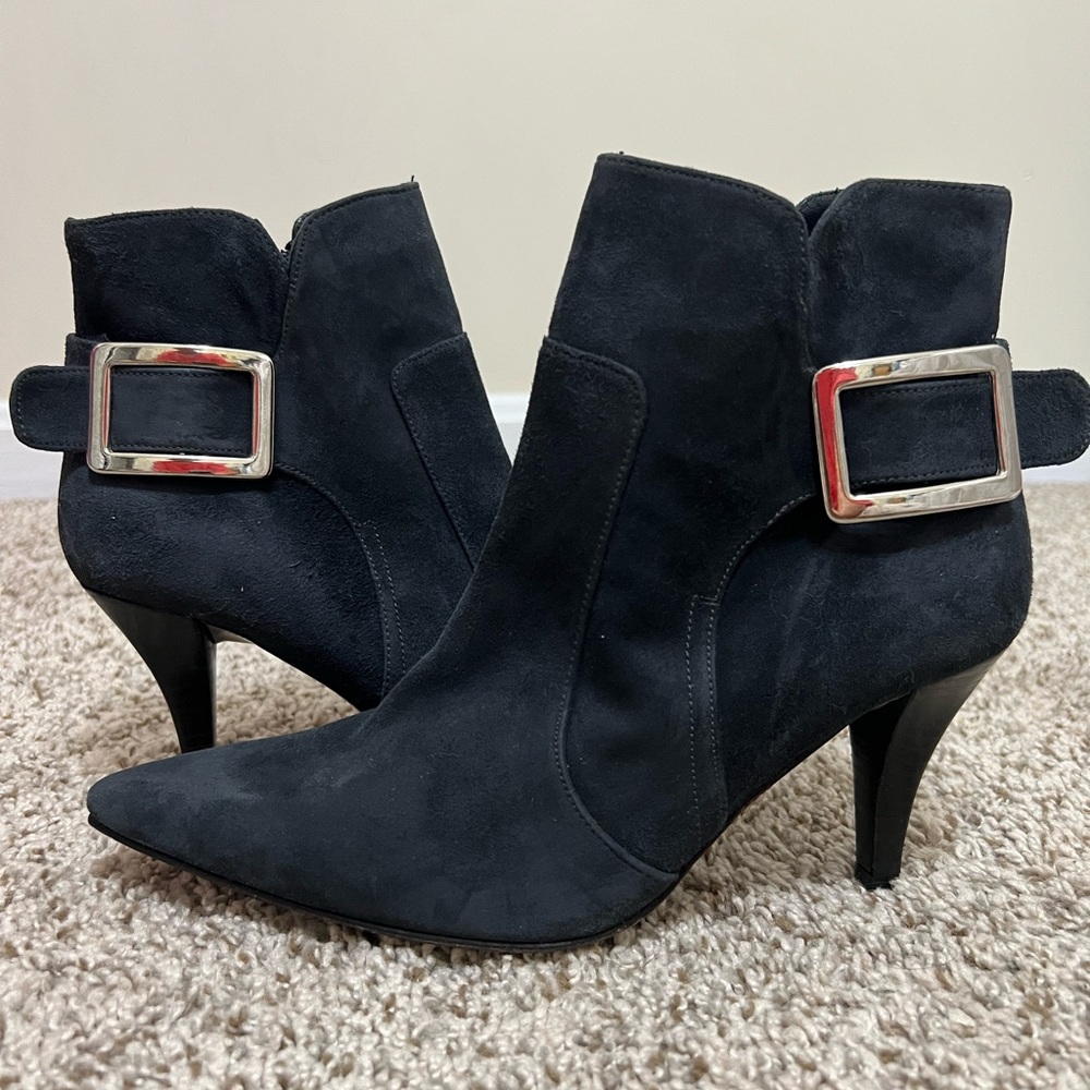 Talbots Collection Suede Ankle Boot High Heel Size 5.5 Dark Gray Spain